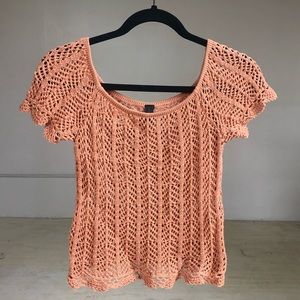 Cute knit slight crop top orange blouse
